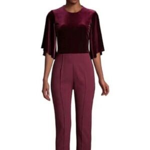 Black Halo Burgundy Velvet Cape Jumpsuit – Size 8 – Elegant Evening